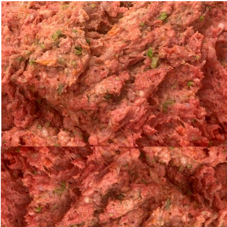 BARF Raw Dog Food Chicken and Veg Mince Complete Meal Frozen close up