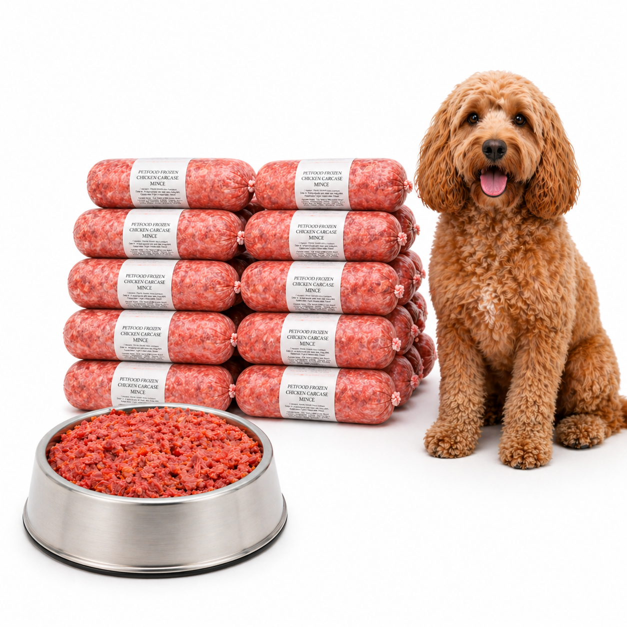 BARF Raw Dog Food Chicken Mince Frozen 40 x 500g Rolls (20kg) - Pet Family
