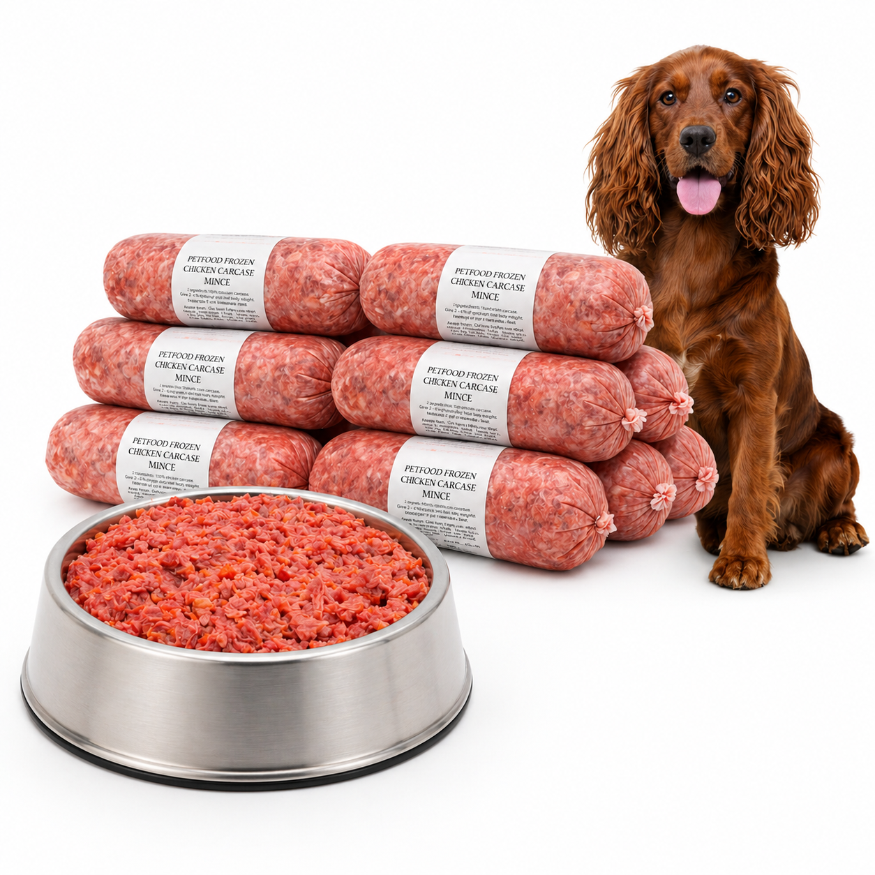 BARF Raw Dog Food Chicken Mince Frozen 20 x 500g Rolls (10kg) - Pet Family