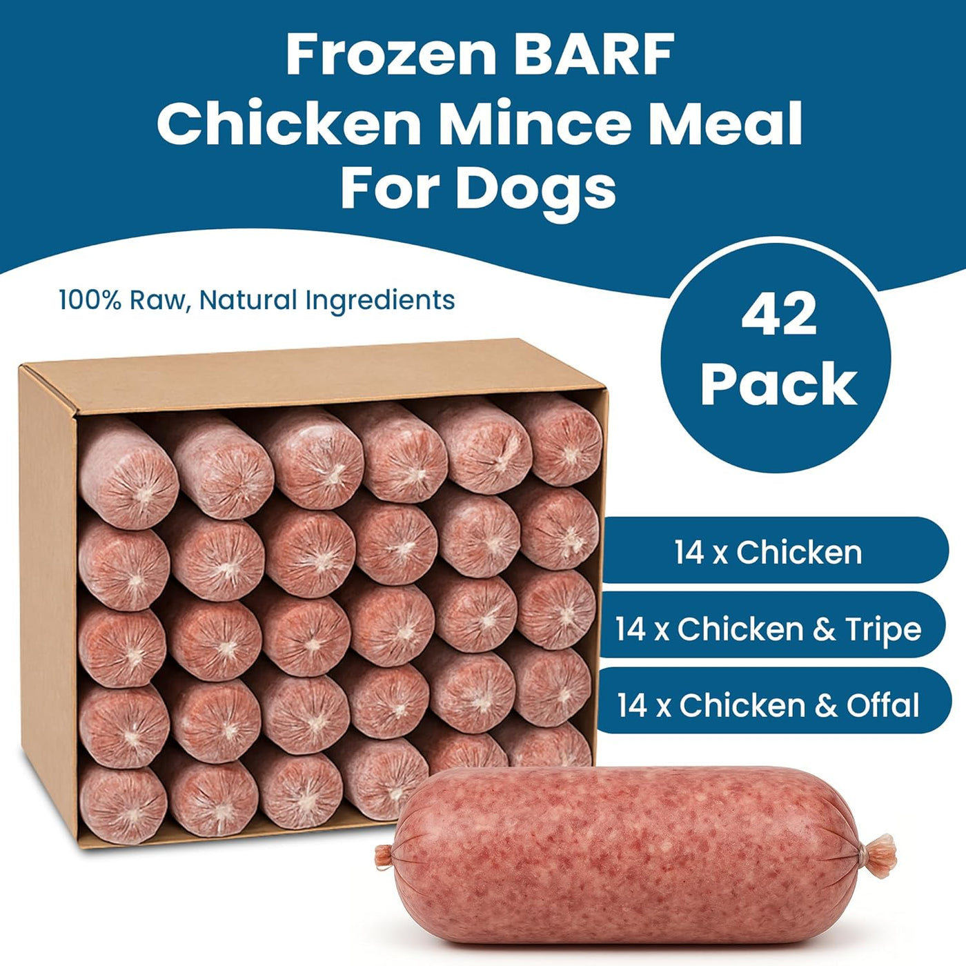 BARF Raw Dog Food Frozen Mix Box x 42 500g Chicken/Chicken & Tripe/Chicken & Offal 21kg - Pet Family
