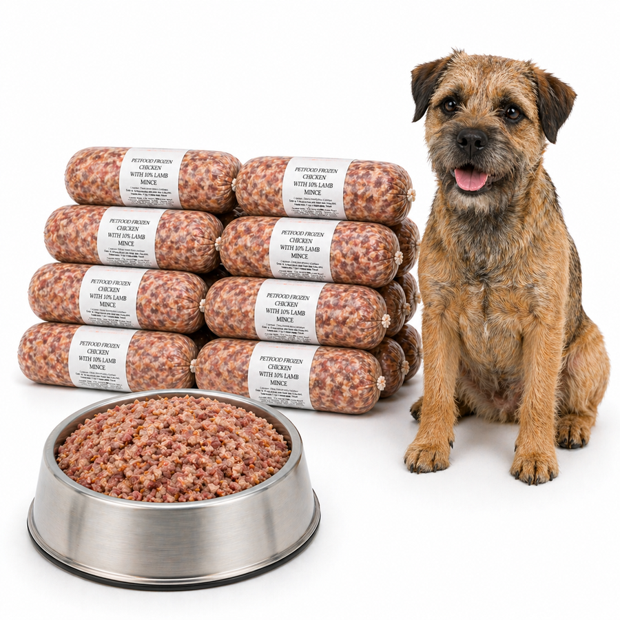 BARF Raw Dog Food Chicken Mince With 10% Lamb Organs Frozen 20 x 500g Rolls(10kg) - Pet Family