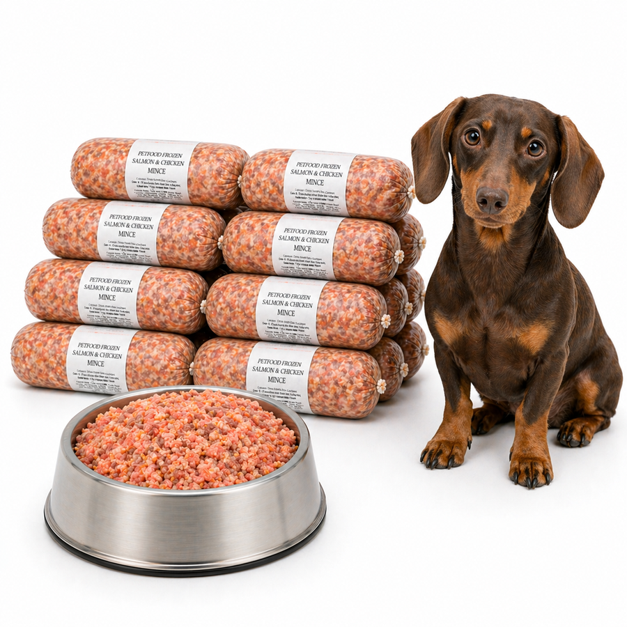 BARF Raw Dog Food Salmon and Chicken Mince Frozen 20 x 500g Rolls (10kg) - Pet Family