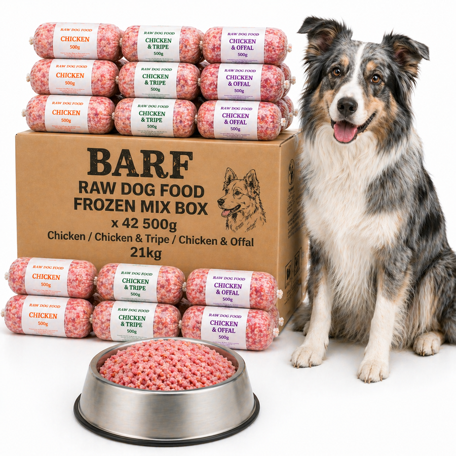 BARF Raw Dog Food Frozen Mix Box x 42 500g Chicken/Chicken & Tripe/Chicken & Offal 21kg - Pet Family