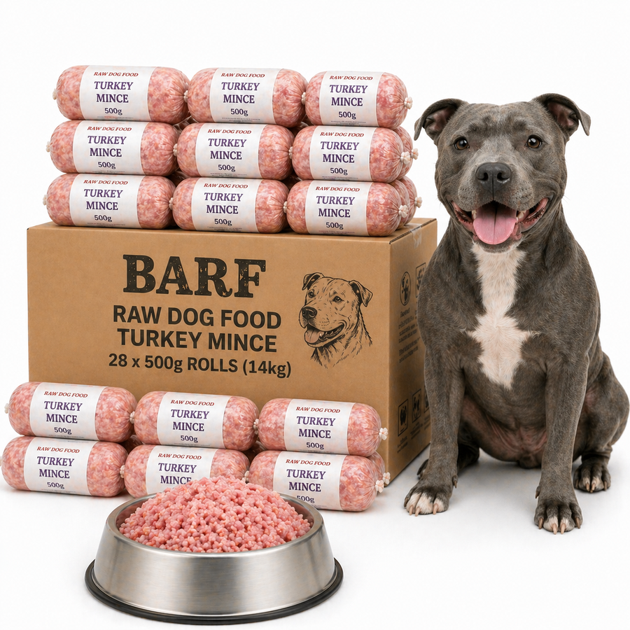 BARF Raw Dog Food Turkey Mince 28 x 500g Rolls (14kg) - Pet Family