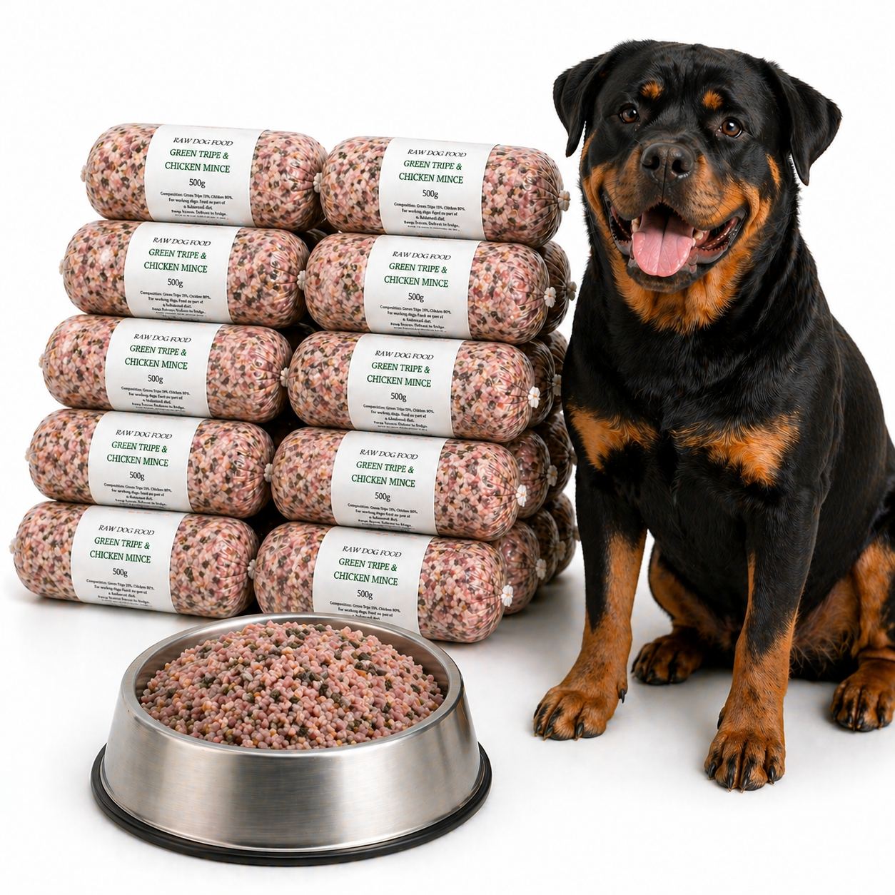 BARF Raw Dog Food Green Tripe and Chicken Mince 28 x 500g Rolls (14kg) - Pet Family