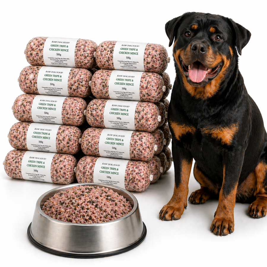 BARF Raw Dog Food Green Tripe and Chicken Mince 28 x 500g Rolls (14kg) - Pet Family