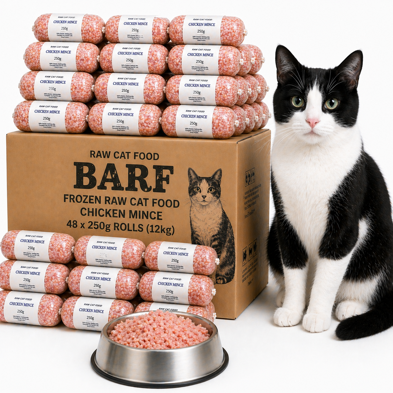 Frozen Raw Cat Food Chicken Mince 48x250g Rolls 12kg - Pet Family