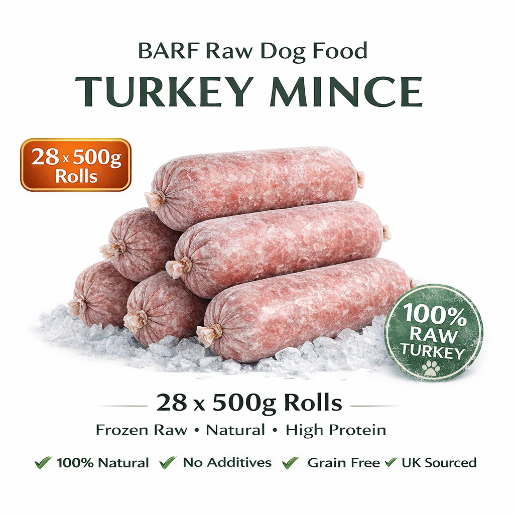 BARF Raw Dog Food Turkey Mince 28 x 500g Rolls (14kg) - Pet Family