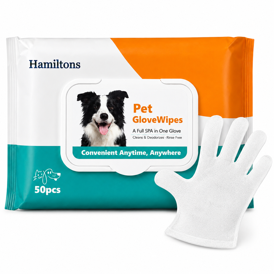 Hamiltons Pet Glove Wipes for Dogs & Cats – 50 Moisturising Grooming Wipes with Jojoba Oil, Honey & Shea Butter - Pet Family
