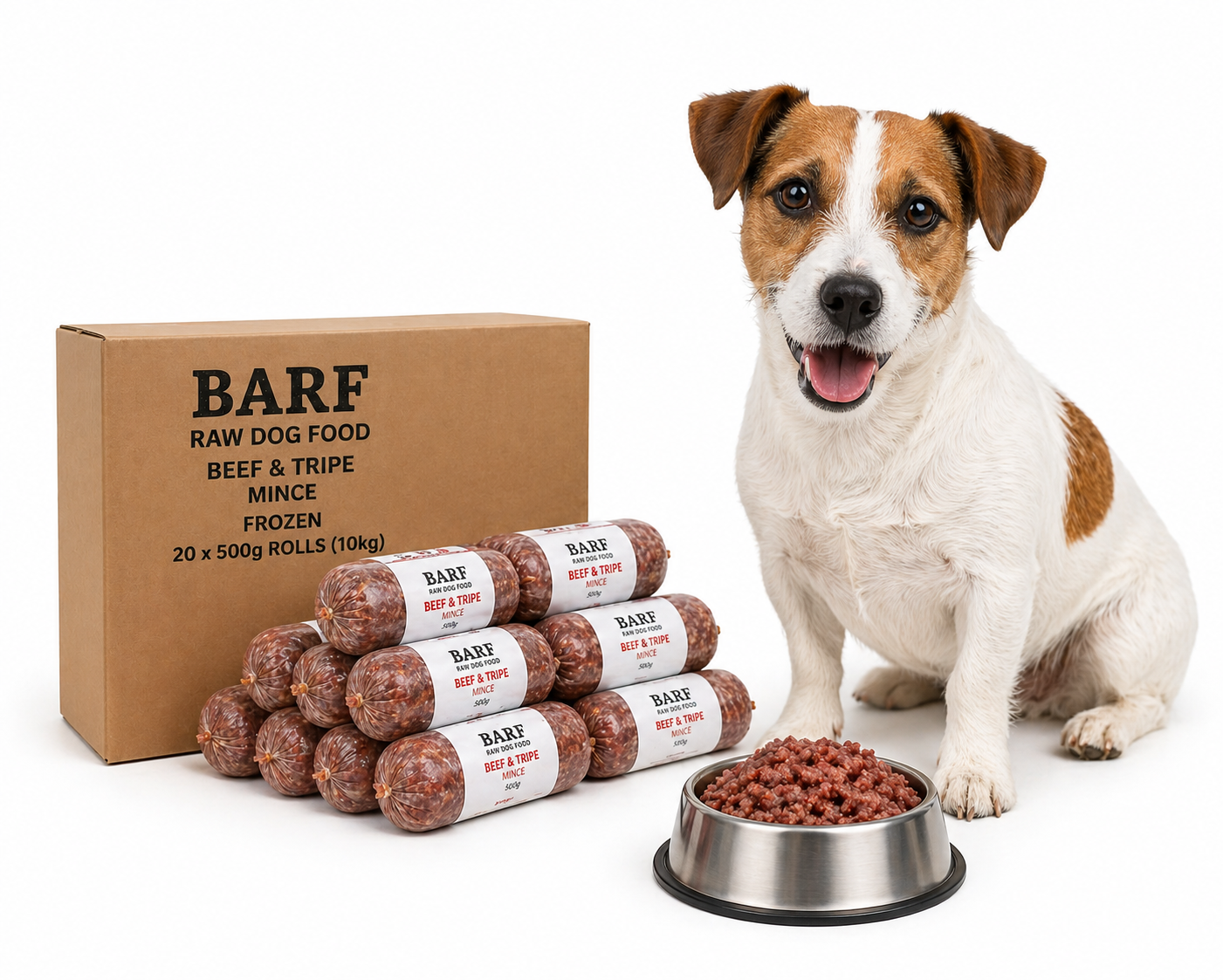 BARF Raw Dog Food Beef and Tripe Mince Frozen 20 x 500g Rolls (10kg) - Pet Family