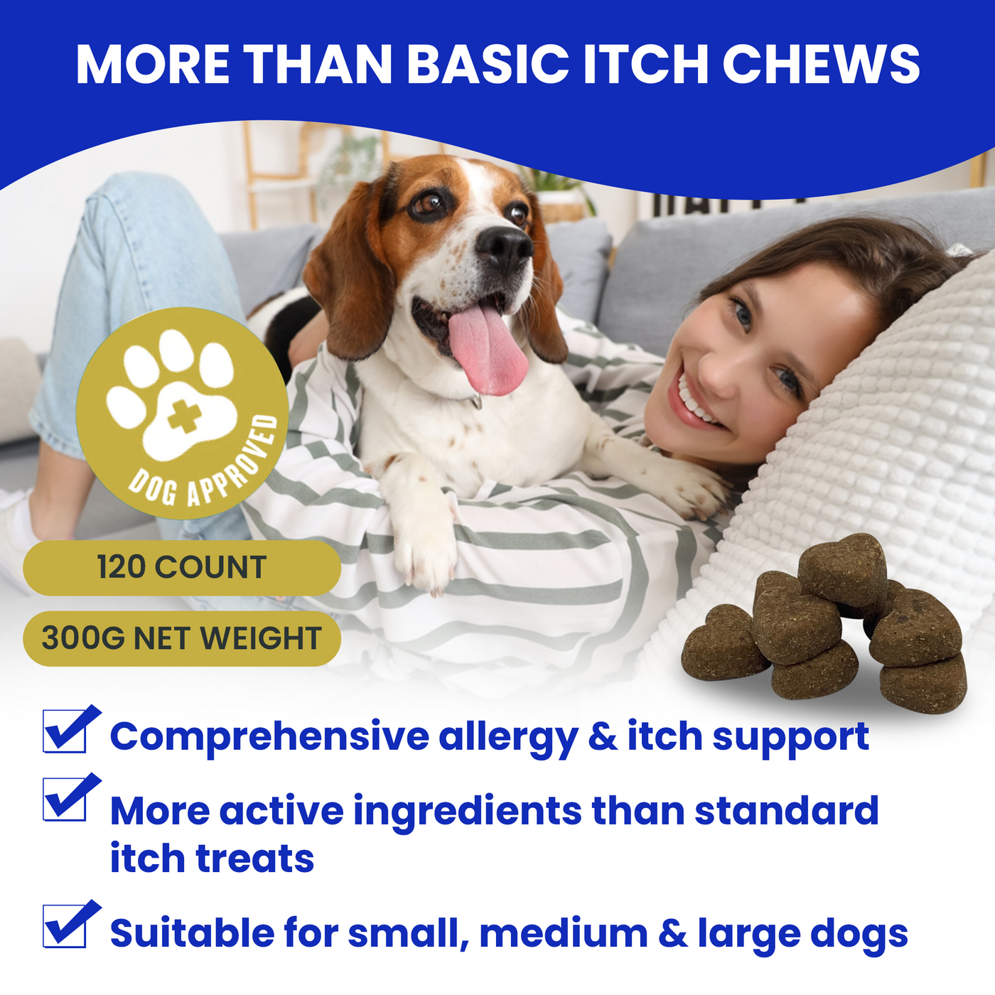 Hamiltons Allergy & Itch Chews for Dogs – Immune Support Soft Chews with Probiotics 120 Beef Flavour Chews - Pet Family