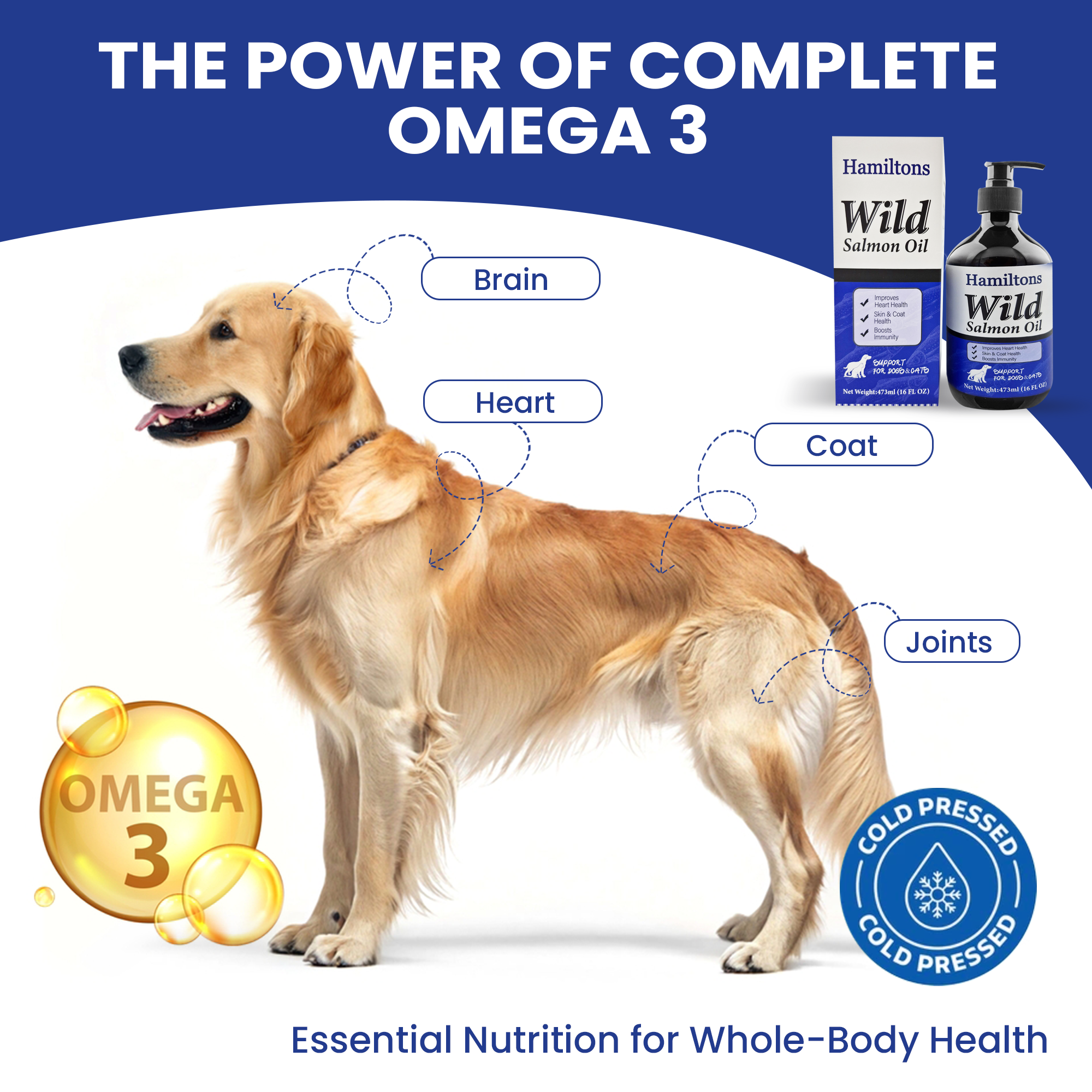 Hamiltons Wild Salmon Oil for Dogs & Cats – Pure Natural Omega-3 Supplement with Vitamin E