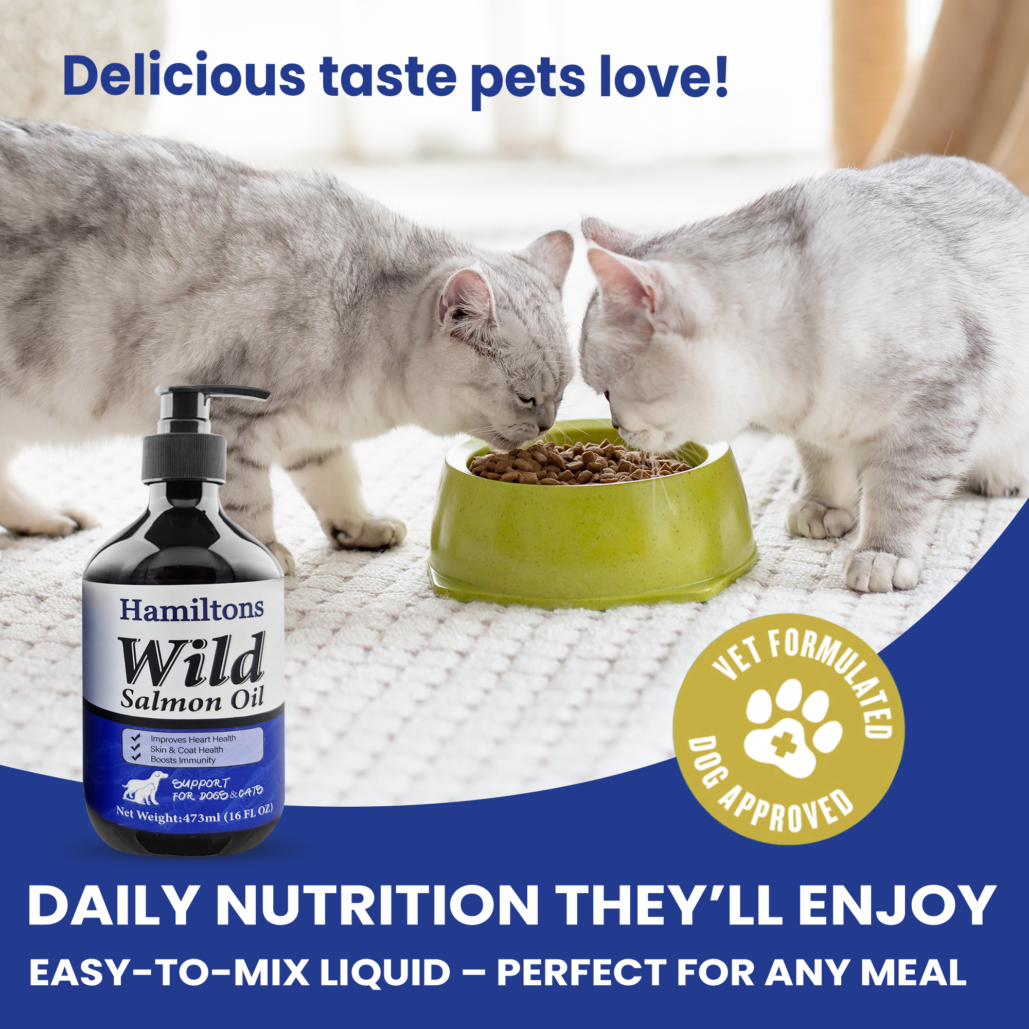 Hamiltons Wild Salmon Oil for Dogs & Cats – Pure Natural Omega-3 Supplement with Vitamin E