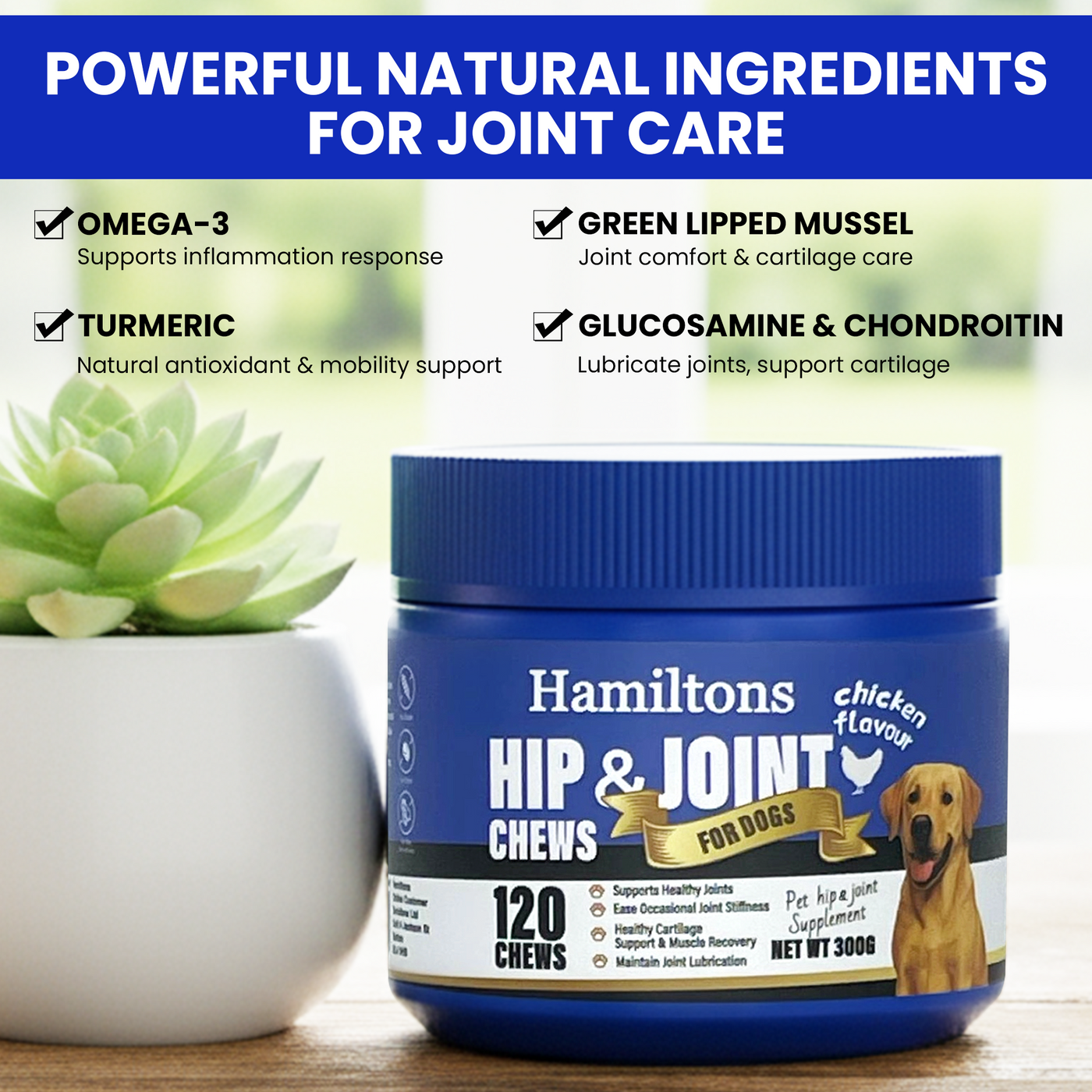 Hamilton’s Hip & Joint Supplement for Dogs – 120 Chicken Flavour Chews