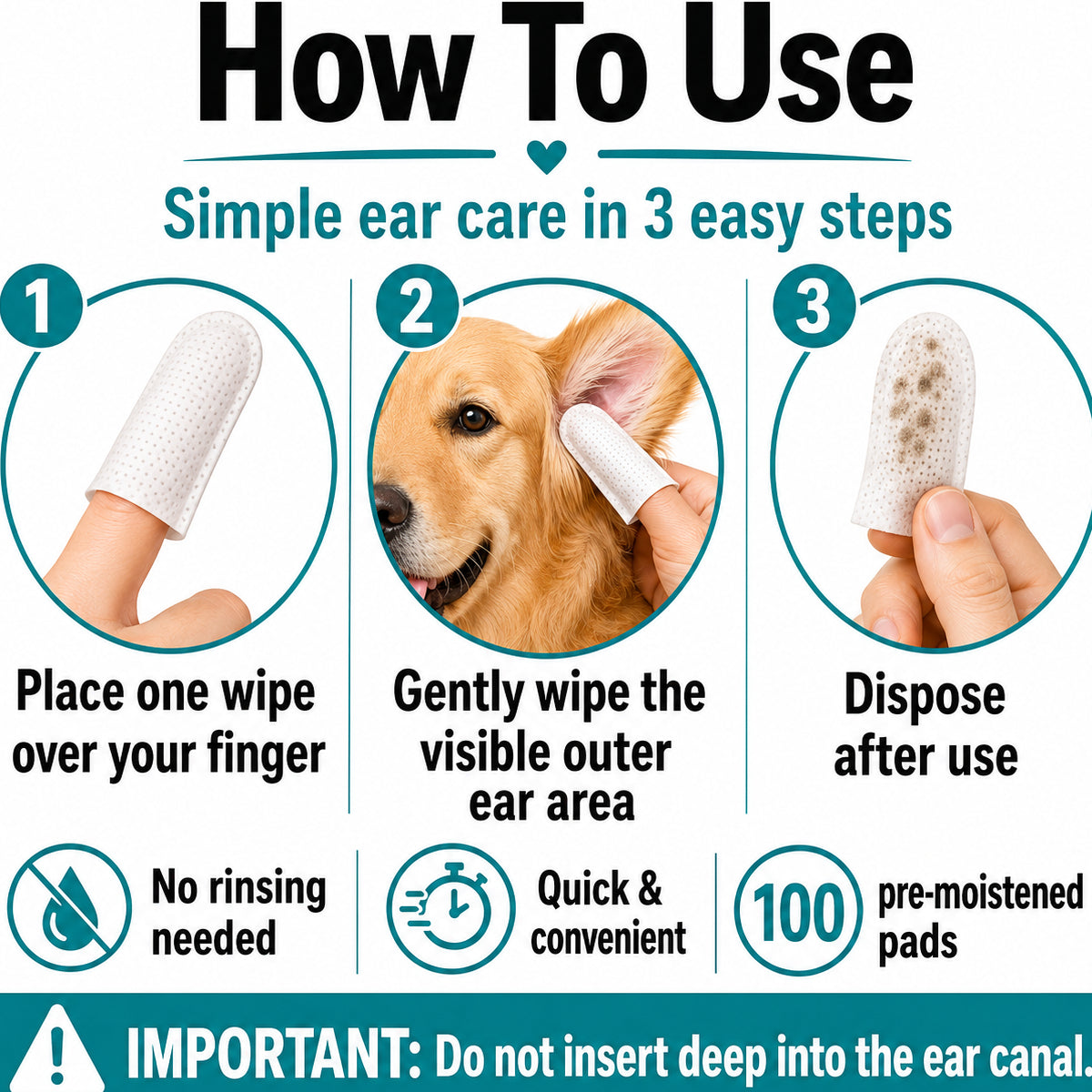 Hamiltons Pet Ear Cleaning Finger Wipes for Dogs & Cats – 100 Pre-Moistened Ear Cleaning Pads