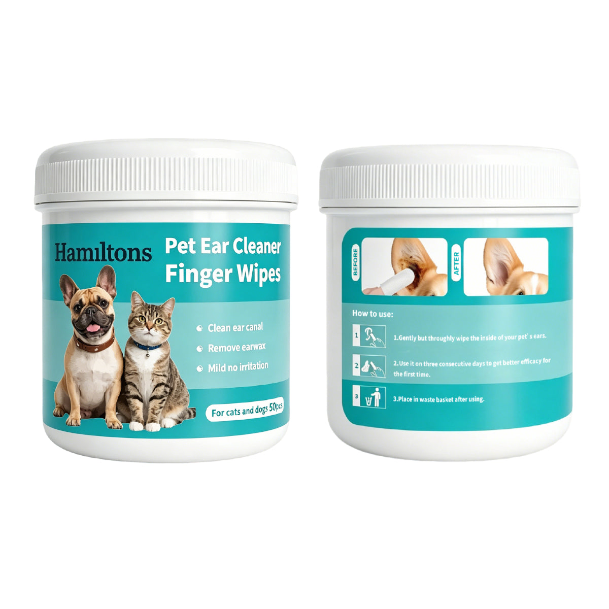 Hamiltons Pet Ear Cleaning Finger Wipes for Dogs & Cats – 100 Pre-Moistened Ear Cleaning Pads - Pet Family