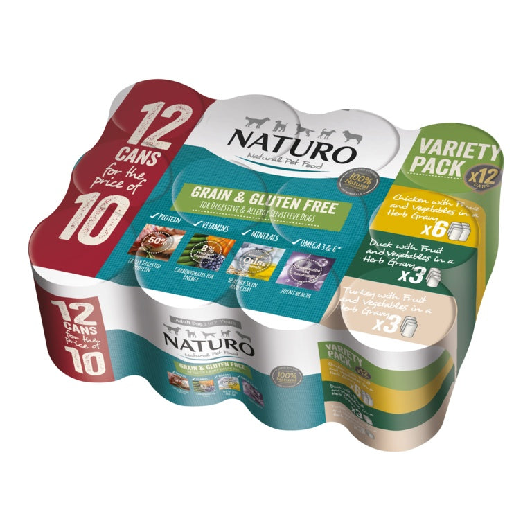 Naturo Dog Adult Variety Grain Free Can 390g 12 Tins