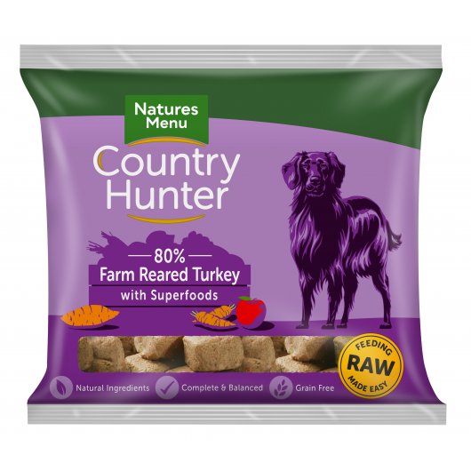 Natures Menu Country Hunter Dog Raw Frozen Farm Reared Turkey 1Kg